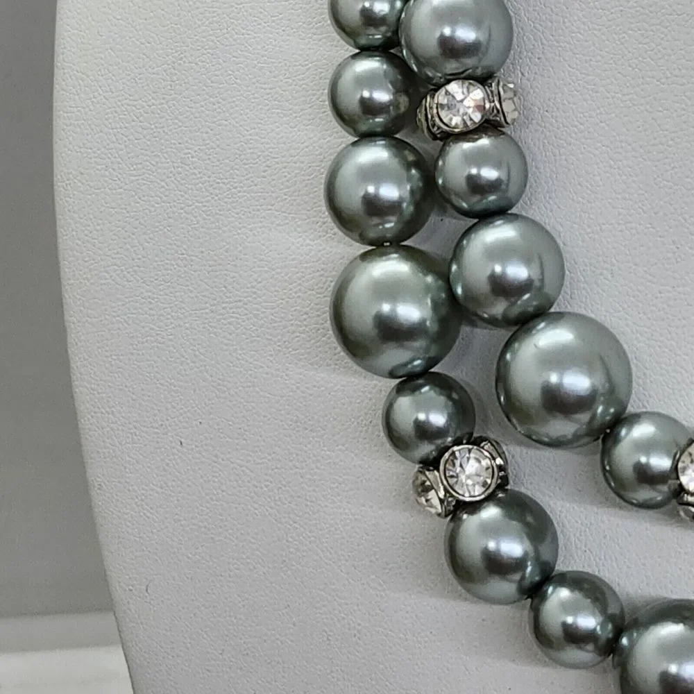 Monet‎ Double Strand Faux Pearl And Crystal Necklace